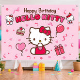 (7 Day Delivery) Pink Cute Cat Hello Kitty Happy Birthday Backdrop For Kids